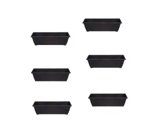 6 x Large Venetian Patio Planter Trough Plant Pot 60cm Plastic Black Colour Pot