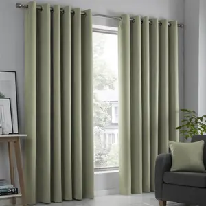 Polyester Room Darkening Grommet / Eyelet Curtain Pair Green / Width 168 x Drop 137 cm