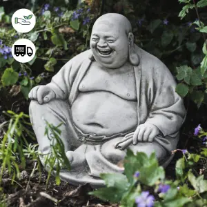 Sitting Happy Wood Buddha Sculpture