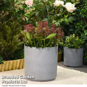 Large Grey Cylinder Stone Effect Planter Outdoor Garden Plastic 36cm (x1)