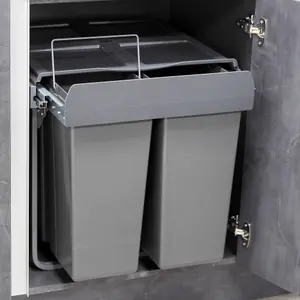 68L Pull Out Integrated Kitchen Waste & Recycling Bin for 600mm Cabinet 1 x 34L + 2 x 17L Compartments Base Mounted