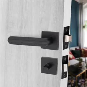 1 Pair Modern Lima Design Matt Black Premium Bathroom Door Handles Square Rose Dead Bolt Ball Latch Hinges Thumbturn