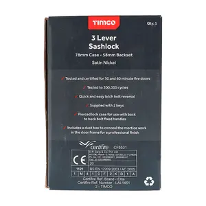 TIMCO 3 Lever Satin Nickel Mortice Sashlock 78mm Case 58mm Backset