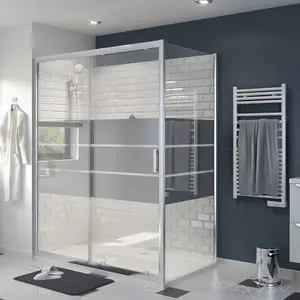 GoodHome Beloya Argenté Silver effect Mirror Striped pattern Sliding Shower Door (H)195cm (W)160cm