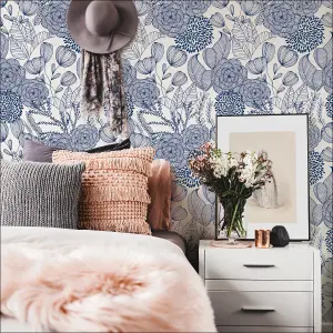 NuWallpaper NUS3830 Secret Garden Peel & Stick Wallpaper, Navy