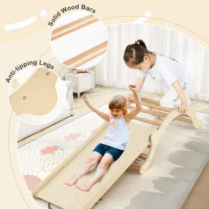 COSTWAY 3-In-1 Wooden Climbing Frame w/ Ramp Indoor Outdoor Kids Climbing Ladder Set