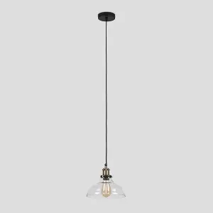 ValueLights Wallace Industrial Black and Gold Clear Glass Pendant Ceiling Light