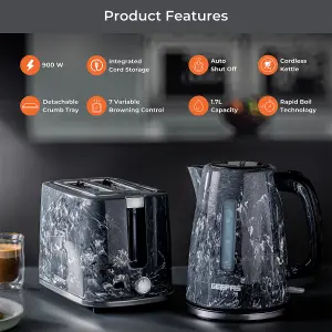 Geepas 1.7L Kettle and 2 Slice Toaster Set with Pattern Design, Black