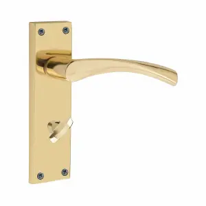 Victorian Scroll Astrid Handle Gold Polished Brass Bathroom WC Toilet Door Handle with 64mm Bathroom Mortise Lock 150mm x 40mm