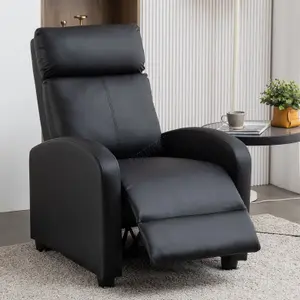 WestWood Luxury PU Leather Modern Push Back Reclining Armchair Lounge Padded Seater Black