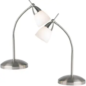 2 PACK - Touch Dimmer Table Lamp Light Satin Chrome & Glass Shade Reading Task