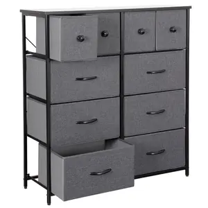 BLACK Chest Of Drawers With Metal Frame, 10 Large Deep Fabric Drawers Organiser Storage