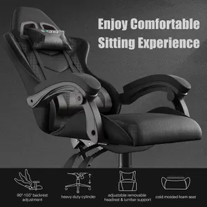 Ergonomic Gaming Chair,Soft PU Leather with Adjustable Reclining Back Black