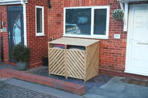 Wooden Double Wheelie Bin Storage - Natural