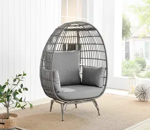 Furniturebox UK Grey Rattan Garden Egg Chair in PE Resin Rattan for Outdoors and Luxuriously Thick Cushions - Garden & Patio Chair