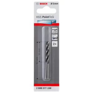 Bosch Professional Round Metal Drill bit (Dia)3mm (L)61mm, Pack of 2