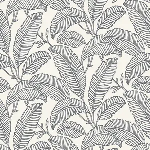 Grandeco Fay Leaf Sketch Foliage Blown Vinyl Wallpaper, White