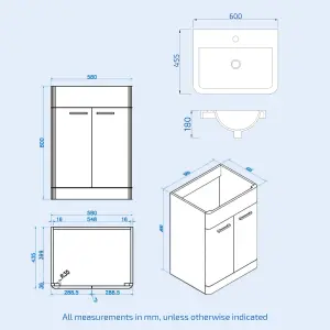 Nes Home  Floorstanding Vanity Basin Unit & Rimless Close Coupled Toilet Steel Grey