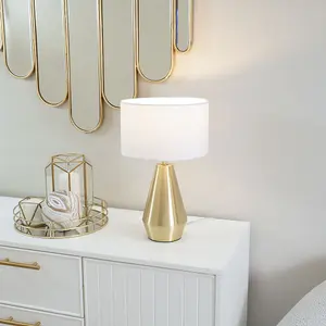 ValueLights Jax Gold Metal Touch Dimmer Table Lamp with White Drum Shade