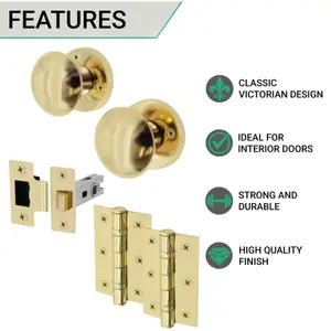 EAI - Round Mortice Door Knobs and Latch Kit - 55mm - Polished Brass