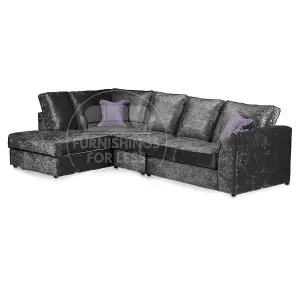 Crystal Crushed Velvet Fabric 5 Seater L Shaped Corner Sofa  Black Left Hand Facing - Full Back