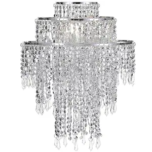 CGC XL Chandelier Light Shade for Ceiling Pendant Light Easy Fit Crystal Lamp Shade Lampshade Diameter 22 cm 3 Tier Silver