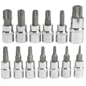 13pc Tamper Proof Torx Star Bit Socket Set 1/4 3/8 and 1/2" Drive T8 - T70 AT724