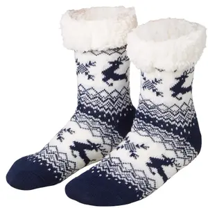 Fluffy socks with reindeer motif blue/white - blue/white