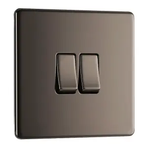 BG FBN42 Nexus Screwless Flat-Plate Double Light Switch Black Nickel 2 Way 10A