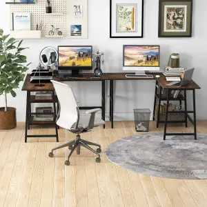 Costway 120cm L-Shaped Computer Desk Corner Study Writing Desk with Outlets