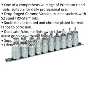 High-Quality 10 Pack TRX Star Socket Bit Set - 1/2" Drive T20 to T70 with Knurled Grip