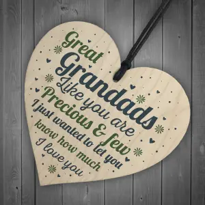 Red Ocean Great Grandad Card Birthday Christmas Gifts Wooden Heart Grandad Ornament Grandparent Gifts