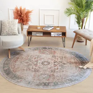 ALORA Round Machine Washable Vintage Area Rug 200 x 200 cm