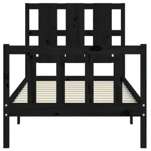 Berkfield Bed Frame with Headboard Black Small Single Solid Wood