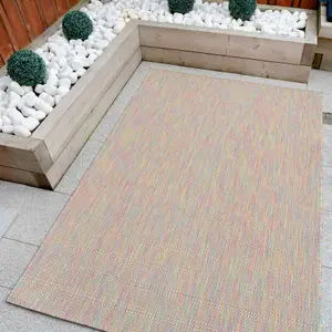 Pastel Multicolour Rainbow Durable Soft Plastic Mottled Flatweave Indoor Outdoor Area Rug 200x290cm