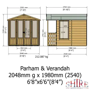 Shire Parham 7x8ft Summerhouse and Verandah 12mm Cladding