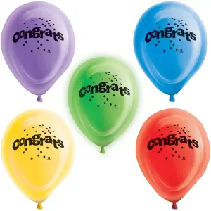 Unique Party Congrats Latex LED Balloons (Pack of 5) Multicoloured (One Size)