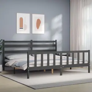 Berkfield Bed Frame with Headboard Grey 200x200 cm Solid Wood