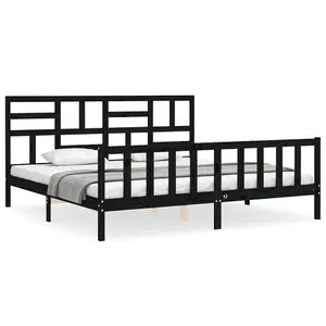 Berkfield Bed Frame with Headboard Black 200x200 cm Solid Wood