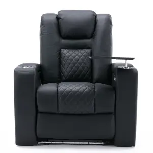 Broadway Cinema Electric Recliner Chair USB Charging Led Base With Tray (Black)