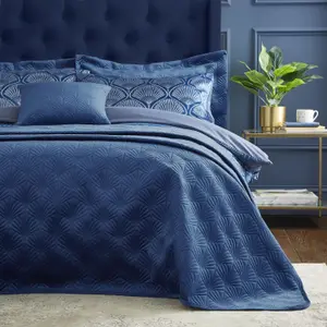 Catherine Lansfield Art Deco Pearl Quilted 220x230cm Quilted Bedspread Navy Blue