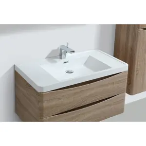 Stanhope 900mm Single Bathroom Vanity with Integrated Stone Basin Light Oak