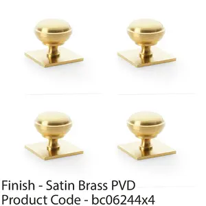 4 PACK - Classic Round Cabinet Door Knob & Matching Backplate - Satin Brass 38mm Handle