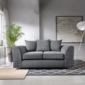 Jumbo Grey Cord 2 Seater Sofa for Living Room with Thick Luxury Deep Filled Cushioning