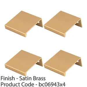 4 PACK - Square Edge Finger Pull Handle - Satin Brass 40mm - Slim Cupboard Drawer