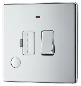 BG Electrical FPC53 Nexus Screwless Flat-Plate Switched Fused Connection Spur Unit Flex Outlet Polished Chrome Neon 13A