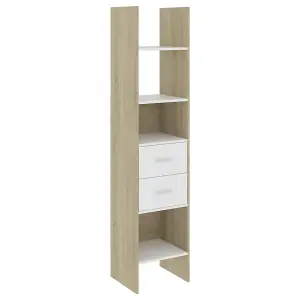 Berkfield Book Cabinet White and Sonoma Oak 40x35x180 cm Engineered Wood