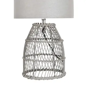 First Choice Lighting Set of 2 Bamboo Grey Wash Bamboo 36cm Table Lamps With Grey Fabric Shades