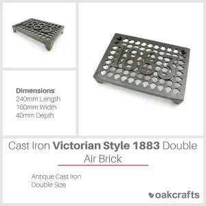 Oakcrafts - Antique Cast Iron Double Victorian Style 1883 Air Brick - 240mm x 160mm