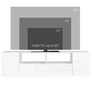 HOMCOM TV Unit Cabinet for TVs up to 60", TV Stand with LED Lights, White